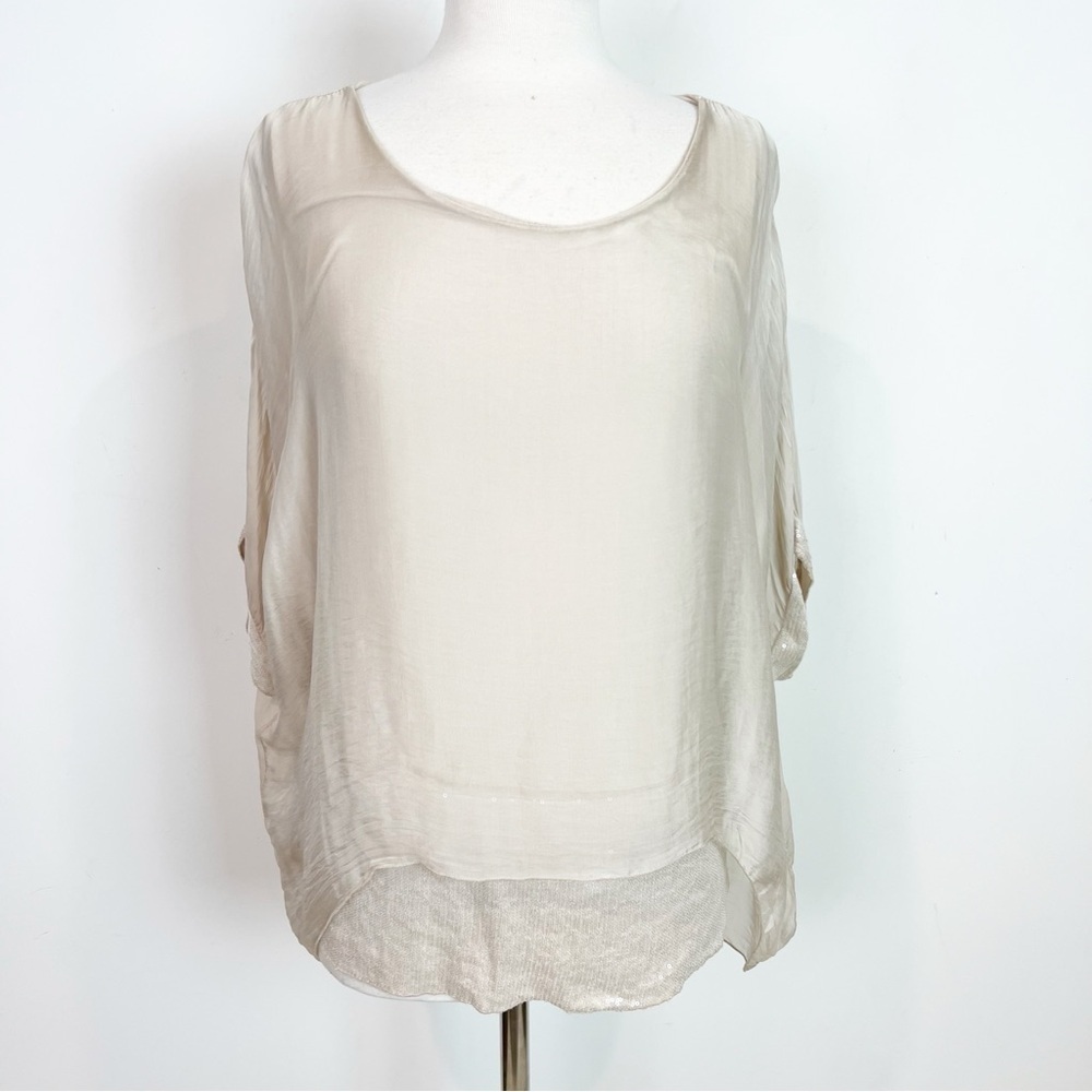 KALIHI TAUPE SHORT KIMONO SLEEVE DRAPEY SHIRT SEQUIN TANK LINING ONE SIZE NWT